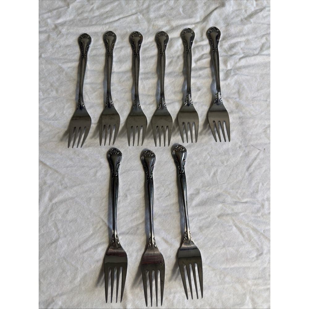 9 Wallace Plateau Stainless Steel Forks Vintage Ornate Floral Japan